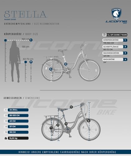 Licorne Bike Stella Premium City Bike Bicycle in 20 24 26 28 Inch Bicycle for Girls Boys Women Men 21 Speed 6 Speed 20 Inch Dutch Bicycle City Bike