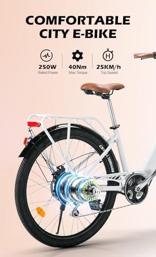 cysum cityrun Women's Electric Bike, 26 Inch Pedal Assistance, E-Bike, Electric City Bike for Adults, 250 W, 25 km/h, Lithium Battery 36 V, 360 WH, Autonomy 80 km