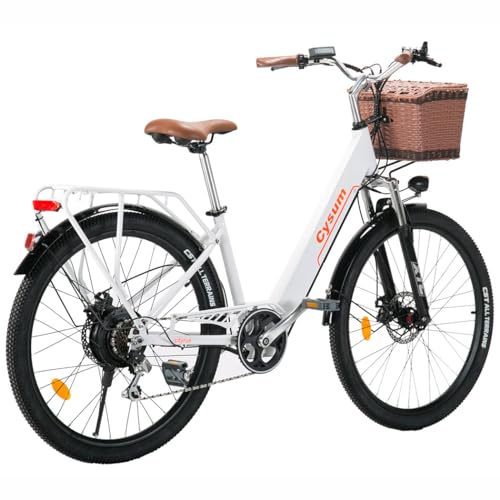 cysum cityrun Women's Electric Bike, 26 Inch Pedal Assistance, E-Bike, Electric City Bike for Adults, 250 W, 25 km/h, Lithium Battery 36 V, 360 WH, Autonomy 80 km