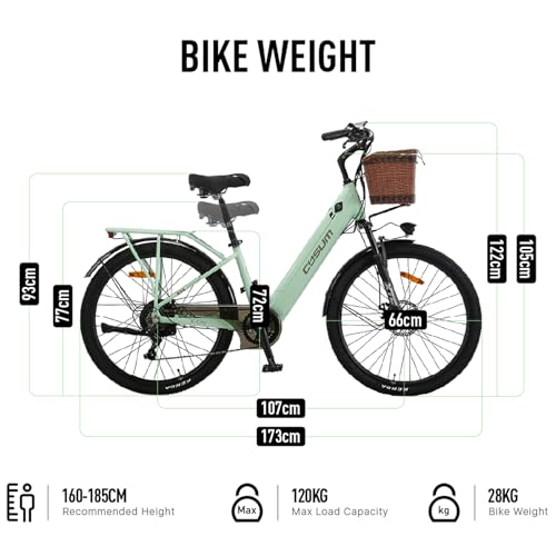 26" Electric Bicycle, Adults Electric Bikes, City Electric Bike, With Basket And Luggage Rack For Daily Commuting & Purchasing In Supermarket, Battery 48V 499Wh Range 80-100km