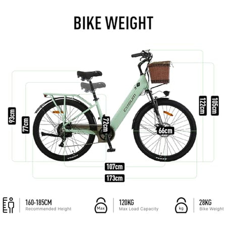 26" Electric Bicycle, Adults Electric Bikes, City Electric Bike, With Basket And Luggage Rack For Daily Commuting & Purchasing In Supermarket, Battery 48V 499Wh Range 80-100km