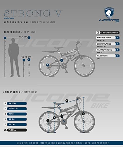 Licorne Bike PREMIUM Strong V Mountain Bike in 24 and 26 Inch Bicycle for Boys Girls Women Men 21 Speed Full Suspension