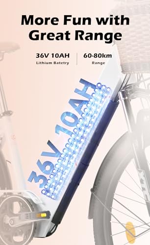 cysum cityrun Women's Electric Bike, 26 Inch Pedal Assistance, E-Bike, Electric City Bike for Adults, 250 W, 25 km/h, Lithium Battery 36 V, 360 WH, Autonomy 80 km