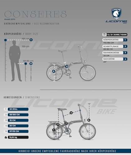 Licorne Bike Conseres Premium Folding Bike 20 Inch Bicycle for Men and Women 6 Speed