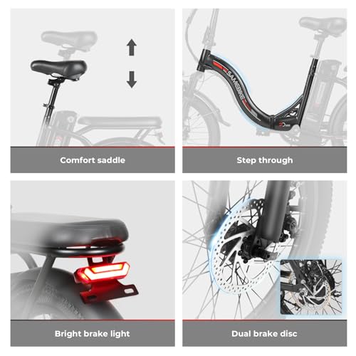 SAMEBIKE 20 Inch Electric Bike Adult E-Bike with Pedal Support Battery 36V 12Ah Mountain Bike with Front Frame and Phone Holder
