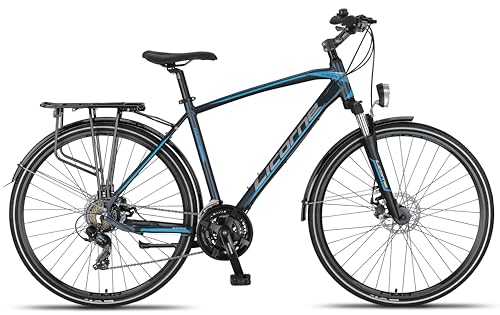 Licorne Bicycle Premium Touring Trekking Bike in 28 Inch Aluminum Disc Brake Bike for Boys Girls Women and Men, 21 Speed - Mountain Bike - Cross Bike (Men, Navy Blue)