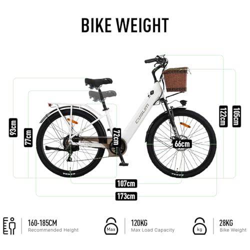 26" Electric Bicycle, Adults Electric Bikes, City Electric Bike, With Basket And Luggage Rack For Daily Commuting & Purchasing In Supermarket, Battery 48V 499Wh Range 80-100km