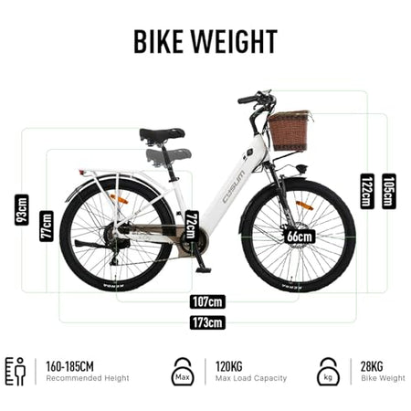 26" Electric Bicycle, Adults Electric Bikes, City Electric Bike, With Basket And Luggage Rack For Daily Commuting & Purchasing In Supermarket, Battery 48V 499Wh Range 80-100km