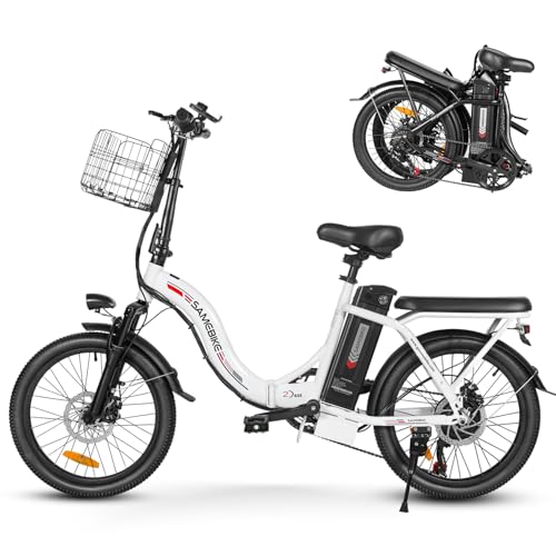 SAMEBIKE Elektrische fiets voor volwassenen, 20 inch, inklapbare elektrische fiets met pedaalondersteuning, city-e-bike, uniseks, volwassenen, afneembare accu, 36 V, 12 Ah, elektrische fiets voor 7
