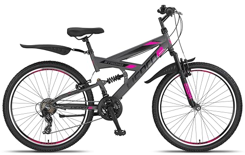 Licorne Bike PREMIUM Strong V Mountain Bike in 24 and 26 Inch Bicycle for Boys Girls Women Men 21 Speed Full Suspension