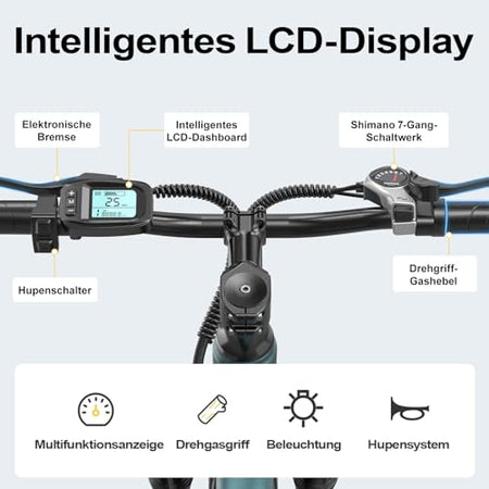 Electric Bike with 42 V 10 Ah / 13 Ah 546 Wh Battery, 25 km/h and 100 km Range, 250 W Adult Electric Bike with 21 Speed E-Bike for Urban Touring