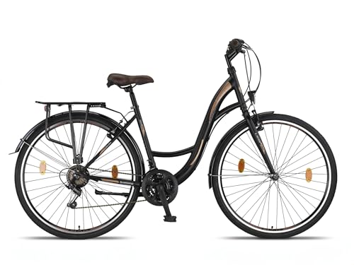 Licorne Bike Premium City Bike 28 Inch Bicycle for Girls, Boys, Men and Women, 21 Speed Dutch Bike, Stella Bike, Black