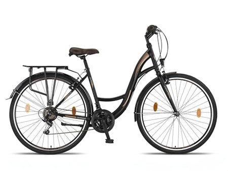 Licorne Bike Premium City Bike 28 Inch Bicycle for Girls, Boys, Men and Women, 21 Speed Dutch Bike, Stella Bike, Black