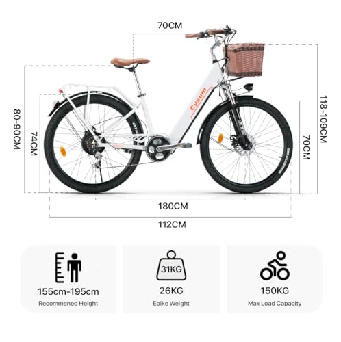 cysum cityrun Women's Electric Bike, 26 Inch Pedal Assistance, E-Bike, Electric City Bike for Adults, 250 W, 25 km/h, Lithium Battery 36 V, 360 WH, Autonomy 80 km