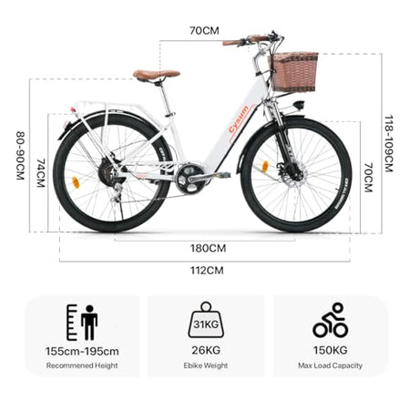 cysum cityrun Women's Electric Bike, 26 Inch Pedal Assistance, E-Bike, Electric City Bike for Adults, 250 W, 25 km/h, Lithium Battery 36 V, 360 WH, Autonomy 80 km