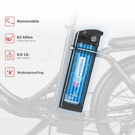 SAMEBIKE Elektrische fiets voor volwassenen, 20 inch, inklapbare elektrische fiets met pedaalondersteuning, city-e-bike, uniseks, volwassenen, afneembare accu, 36 V, 12 Ah, elektrische fiets voor 7