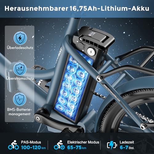 Fafrees F20 Light Folding Electric Bike, 20 Inches, 36 V, 14.5 Ah City Bike, Women's 250 W, 25 km/h, E-Bike Folding Bike, 55-110 km Range