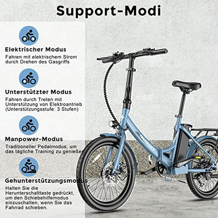 Fafrees F20 Light Electric Bike, Folding Bike, E-Bike, 250 W Motor, 36 V, 16.75 Ah Battery, 20 Inch E-Bike, Foldable, 35 N.M Torque, E-Mountain Bike, 25 km/h