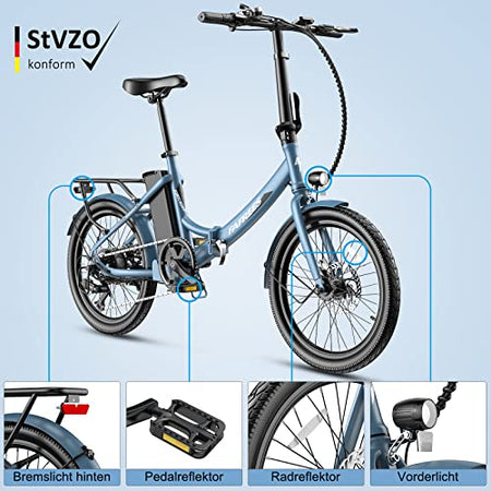 Fafrees F20 Light Electric Bike, Folding Bike, E-Bike, 250 W Motor, 36 V, 16.75 Ah Battery, 20 Inch E-Bike, Foldable, 35 N.M Torque, E-Mountain Bike, 25 km/h
