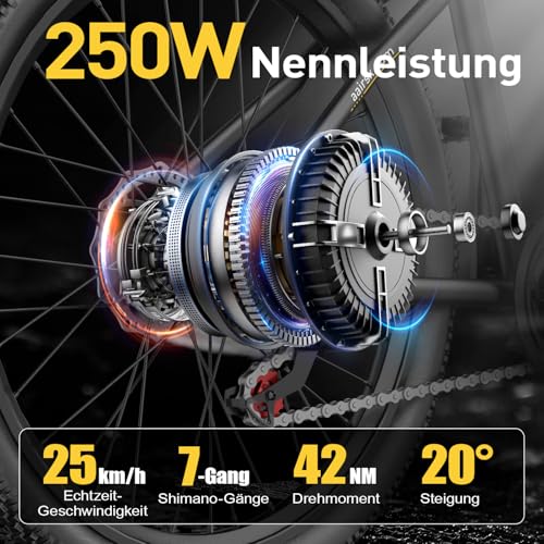 Electric Bike with 42 V 10 Ah / 13 Ah 546 Wh Battery, 25 km/h and 100 km Range, 250 W Adult Electric Bike with 21 Speed E-Bike for Urban Touring