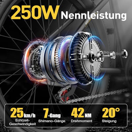 Electric Bike with 42 V 10 Ah / 13 Ah 546 Wh Battery, 25 km/h and 100 km Range, 250 W Adult Electric Bike with 21 Speed E-Bike for Urban Touring