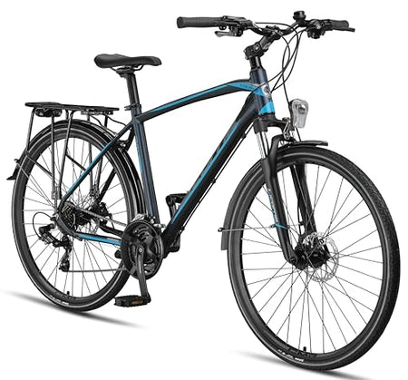 Licorne Bicycle Premium Touring Trekking Bike in 28 Inch Aluminum Disc Brake Bike for Boys Girls Women and Men, 21 Speed - Mountain Bike - Cross Bike (Men, Navy Blue)