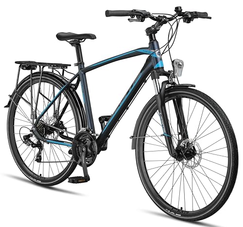 Licorne Bicycle Premium Touring Trekking Bike in 28 Inch Aluminum Disc Brake Bike for Boys Girls Women and Men, 21 Speed - Mountain Bike - Cross Bike (Men, Navy Blue)