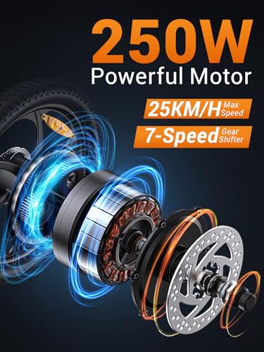 MilePort 1 Electric Bike for Adults, 250W Foldable Electric Bike with Detachable 36V 13AH Battery and Speed 25KM/H Range Up to 100KM, 20"*3.0" Thick Tire City Commuter Ebike