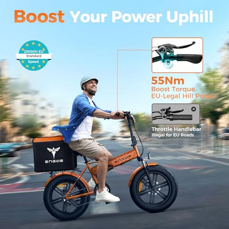 ENGWE Folding Electric Bike with 48V 13Ah Removable Battery, Range of 50-120km E-bike,20"×4.0" Fat Tire 7 Speed ebike for Any Terrain