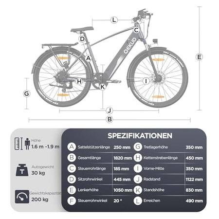 27M204 E-Bike, City Bike, Electric Bicycle, 36 V/12 Ah Battery, 250 W Motor, Range 100 to 25 km/h, Electric Bike with App