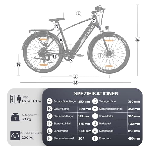 27M204 E-Bike, City Bike, Electric Bicycle, 36 V/12 Ah Battery, 250 W Motor, Range 100 to 25 km/h, Electric Bike with App