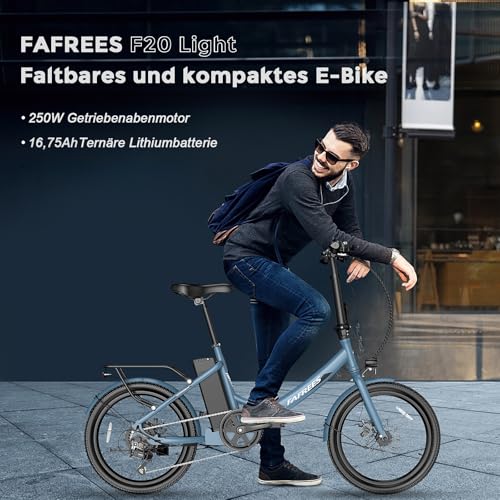 Fafrees F20 Light Electric Bike, Folding Bike, E-Bike, 250 W Motor, 36 V, 16.75 Ah Battery, 20 Inch E-Bike, Foldable, 35 N.M Torque, E-Mountain Bike, 25 km/h