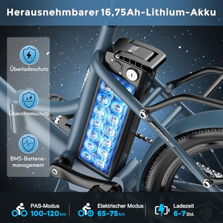 Fafrees F20 Light Electric Bike, Folding Bike, E-Bike, 250 W Motor, 36 V, 16.75 Ah Battery, 20 Inch E-Bike, Foldable, 35 N.M Torque, E-Mountain Bike, 25 km/h
