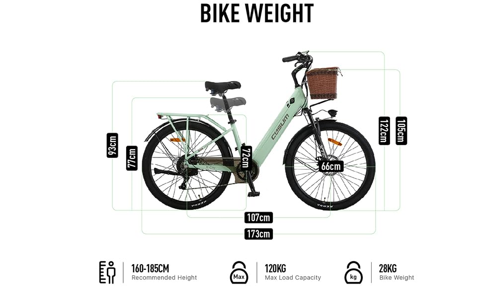 cysum X-City Electric Bike for Adults, 26 Inch City Electric Bike Women Men Lithium Battery 48V 10.4Ah Motor 250W 25km/h Urban Switing