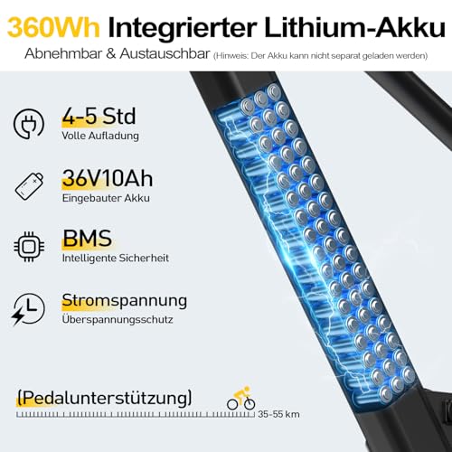 Electric Bike with 42 V 10 Ah / 13 Ah 546 Wh Battery, 25 km/h and 100 km Range, 250 W Adult Electric Bike with 21 Speed E-Bike for Urban Touring