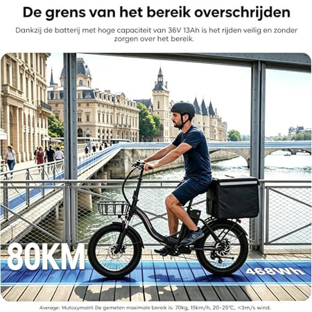 Electric Bike For Adults, 250W Folding Electric Bike With Detachable 36V 13AH Battery And Speed 25KM/H Range Up To 80KM, 20"*3.0" Thick Tire City Commuter Ebike