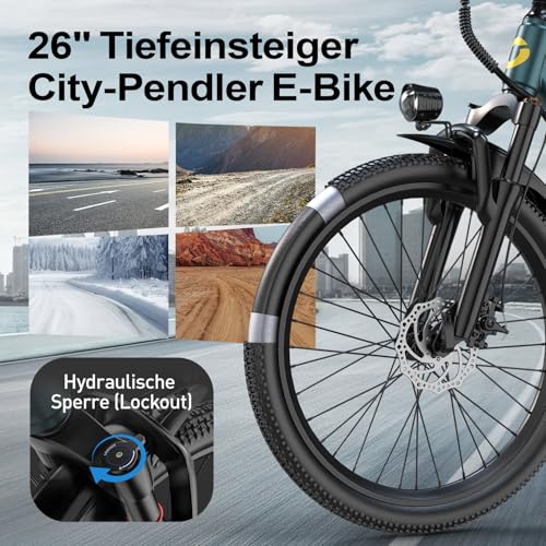 Electric Bike with 42 V 10 Ah / 13 Ah 546 Wh Battery, 25 km/h and 100 km Range, 250 W Adult Electric Bike with 21 Speed E-Bike for Urban Touring