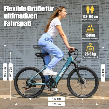 Electric Bike with 42 V 10 Ah / 13 Ah 546 Wh Battery, 25 km/h and 100 km Range, 250 W Adult Electric Bike with 21 Speed E-Bike for Urban Touring