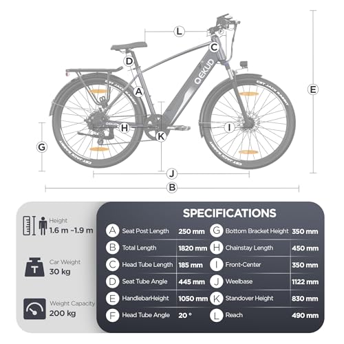 27.5 Inch Electric Bicycle, Trekking Bike, E-City Bike With 36V 12.5Ah Li-ion Battery, Range Up To 100Km in Hybrid Mode, 250W Motor, EU Conform, With App