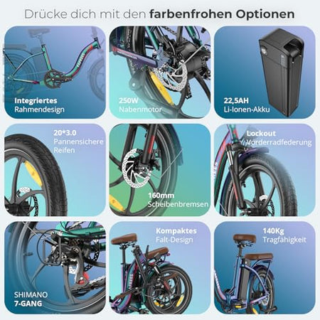 Fafrees F20+ Pro E-Bike Folding Bike, Upgrade 2025 E-Bike for Men, 20 x 3.0 Inches, Electric Bike, 22.5 Ah / 810 Wh Battery, E-Bike Women's 250 W 25 km/h, Fatbike 7S, E-Bike Foldable Bearing Weight