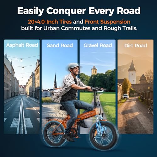 ENGWE Folding Electric Bike with 48V 13Ah Removable Battery, Range of 50-120km E-bike,20"×4.0" Fat Tire 7 Speed ebike for Any Terrain