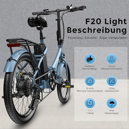 Fafrees F20 Light Electric Bike, Folding Bike, E-Bike, 250 W Motor, 36 V, 16.75 Ah Battery, 20 Inch E-Bike, Foldable, 35 N.M Torque, E-Mountain Bike, 25 km/h