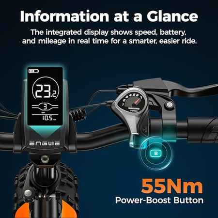 ENGWE Folding Electric Bike with 48V 13Ah Removable Battery, Range of 50-120km E-bike,20"×4.0" Fat Tire 7 Speed ebike for Any Terrain