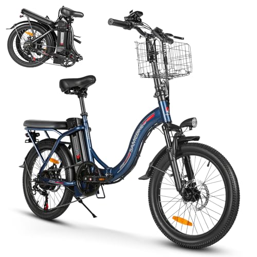 SAMEBIKE 20 Inch Electric Bike Adult E-Bike with Pedal Support Battery 36V 12Ah Mountain Bike with Front Frame and Phone Holder