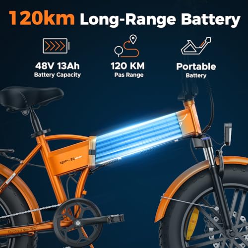 ENGWE Folding Electric Bike with 48V 13Ah Removable Battery, Range of 50-120km E-bike,20"×4.0" Fat Tire 7 Speed ebike for Any Terrain