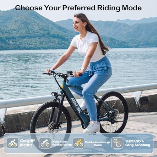 Electric Bike with 42 V 10 Ah / 13 Ah 546 Wh Battery, 25 km/h and 100 km Range, 250 W Adult Electric Bike with 21 Speed E-Bike for Urban Touring