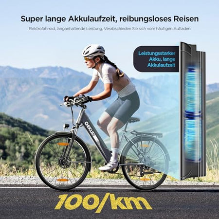 27M204 E-Bike, City Bike, Electric Bicycle, 36 V/12 Ah Battery, 250 W Motor, Range 100 to 25 km/h, Electric Bike with App