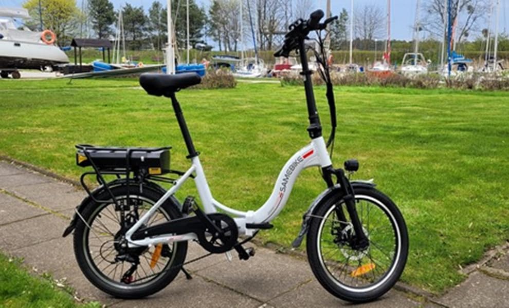 SAMEBIKE Elektrische fiets voor volwassenen, 20 inch, inklapbare elektrische fiets met pedaalondersteuning, city-e-bike, uniseks, volwassenen, afneembare accu, 36 V, 12 Ah, elektrische fiets voor 7