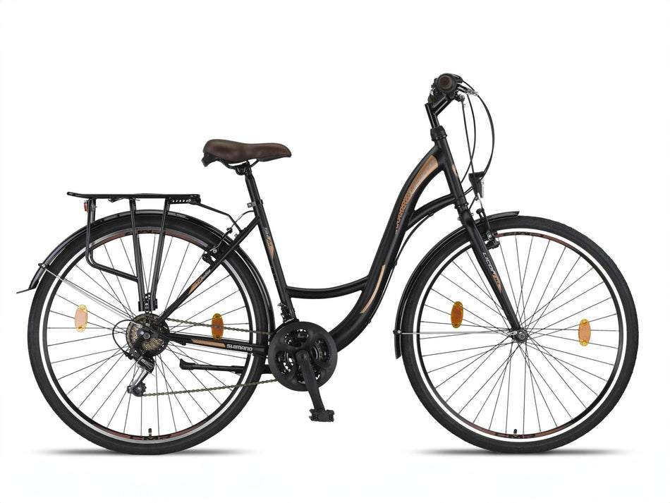 Licorne Bike Premium City Bike 28 Inch Bicycle for Girls, Boys, Men and Women, 21 Speed Dutch Bike, Stella Bike, Black