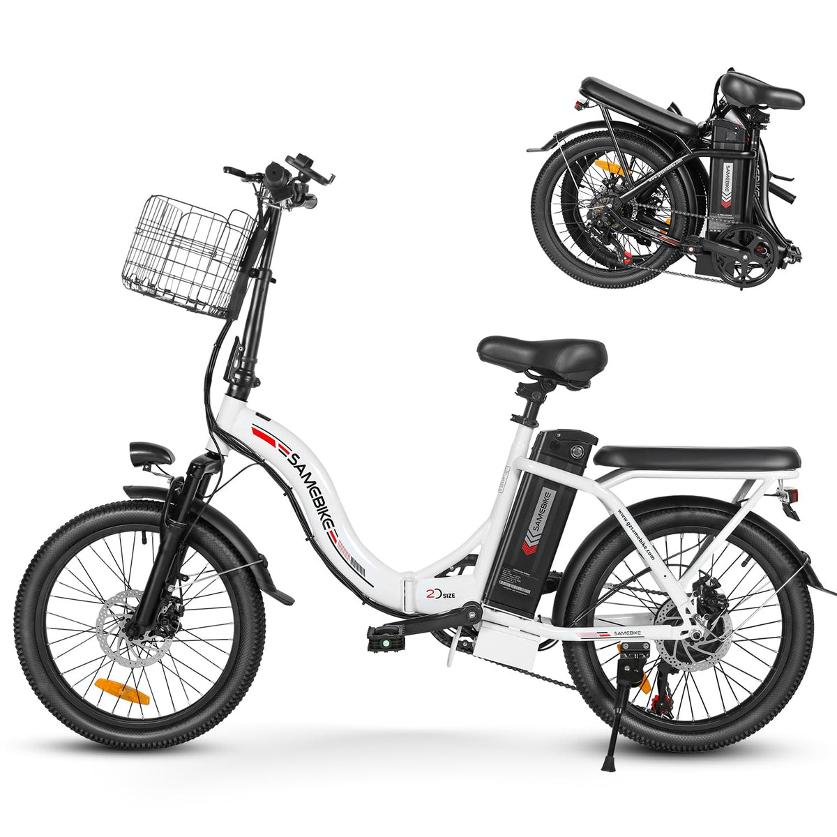 SAMEBIKE Elektrische fiets voor volwassenen, 20 inch, inklapbare elektrische fiets met pedaalondersteuning, city-e-bike, uniseks, volwassenen, afneembare accu, 36 V, 12 Ah, elektrische fiets voor 7